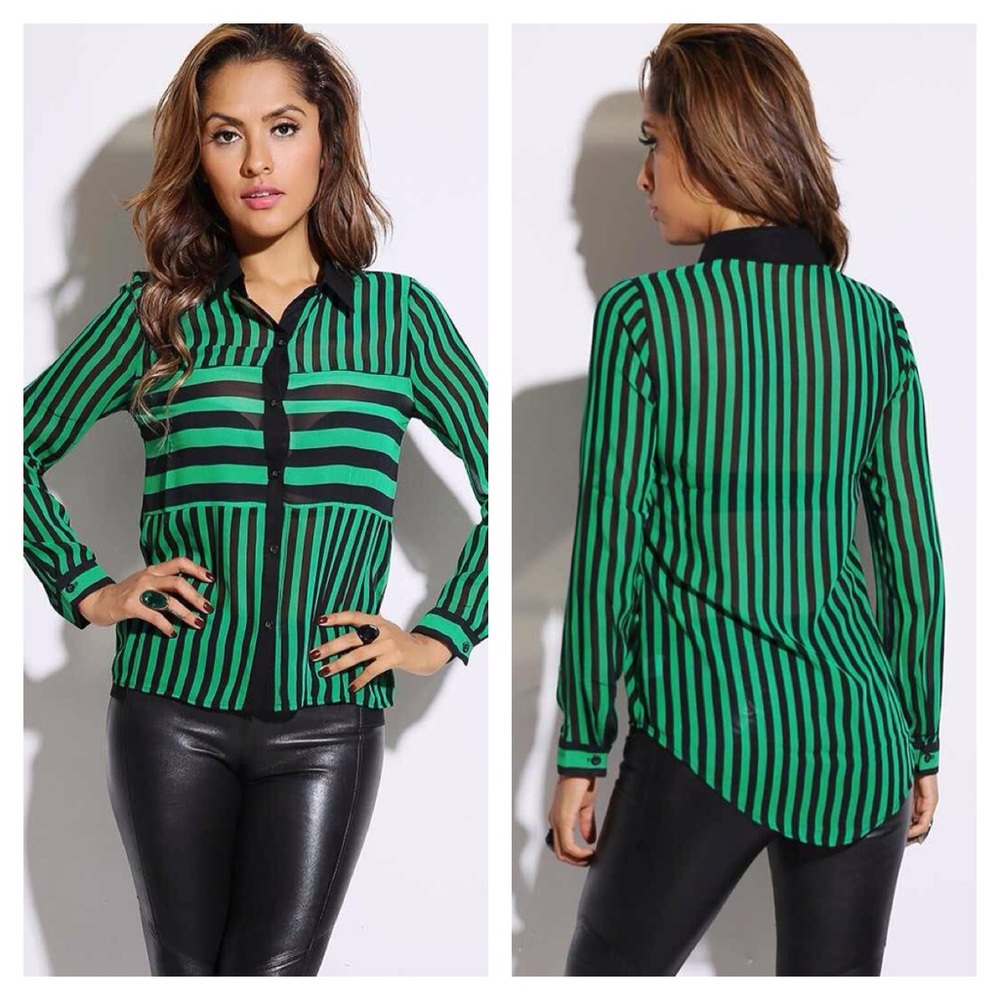 Stripes Sheer Button Up